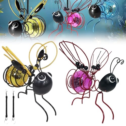 HomeJoySet 2er-Pack Solar-Bienenlichter for Aufhängen – LED-Simulations-Gartendekor, IP65 Wasserdicht for Terrasse Und Garten (Gelb)(Yellow+Pink) von HomeJoySet
