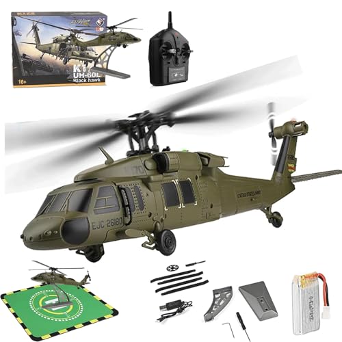 HomeJoySet RC-Helikopter for Erwachsene, 2,4 G 4-Kanal Flybarless Black Hawk-Modell, 6-Achsen-Gyro Mit Höhenhaltung, Ausstellungsständer Und Schürzenpolstern, 2-Batterie-Version(1-Battery Version) von HomeJoySet