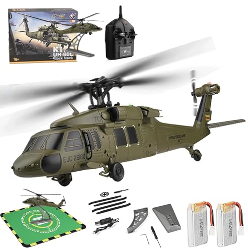 HomeJoySet RC-Helikopter for Erwachsene, 2,4 G 4-Kanal Flybarless Black Hawk-Modell, 6-Achsen-Gyro Mit Höhenhaltung, Ausstellungsständer Und Schürzenpolstern, 2-Batterie-Version(2-Battery Version) von HomeJoySet