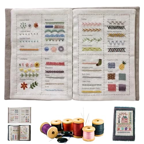 HomeJoySet Stickbuch for Selbermachen – Stickanleitung for Anfänger Und Erwachsene – Tragbares Mini-Nähset Und Bastelgeschenk (A+B)(White-A) von HomeJoySet