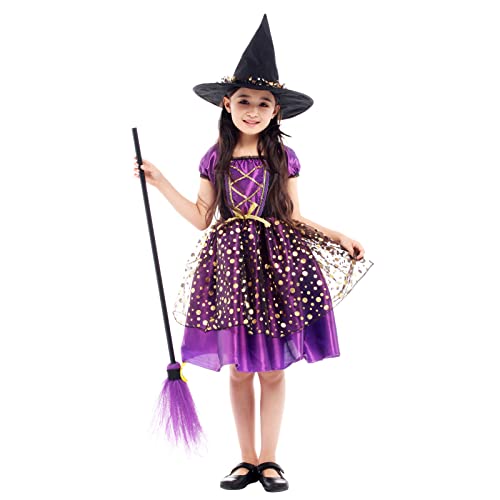 HomeMall Halloween Kinder Kostüm, Hexe Zauberer Kleid und Hut, Halloween Fest Cosplay Kostüme mit für Kinder (L 120 - 130CM) von HomeMall