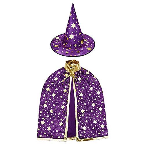 HomeMall Kinder Halloween Kostüm, Hexe Zauberer Umhang mit Hut für Kinder (Magie Lila) von HomeMall