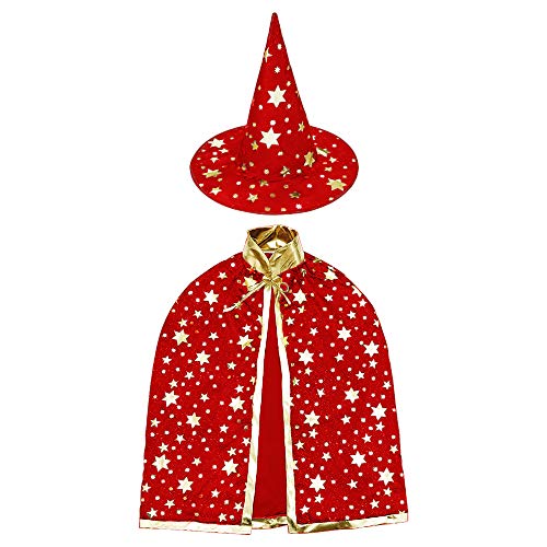 HomeMall Kinder Halloween Kostüm, Hexe Zauberer Umhang mit Hut für Kinder (Magie Rot) von HomeMall