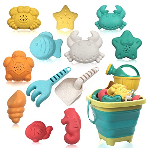 HomeMall Strandspielzeug für Kinder - Sandspielzeug Set enthält zusammenklappbare Sandeimer Schaufel und Sandharke Spielzeug für Strand 14 Pcs, Sandbox Toys Sandburg-Baukasten von HomeMall