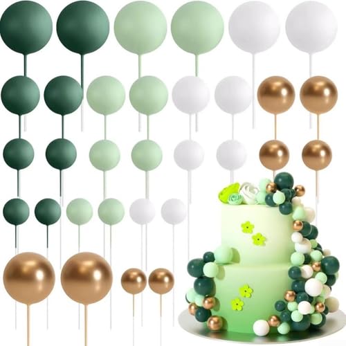 HomeVortex Kuchendekorationskugeln, 32 Stück, Kombination, Geburtstag, Party, Hochzeit, Kuchendekoration, perfekt für Kekse und andere Desserts (grün) von HomeVortex