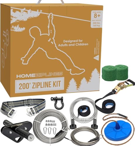 Seilleine für Kinder und Erwachsene, 60 m, 300 m, 30 m, Hinterhof-Zipline-Kit, schnelle Einrichtung mit Sicherheitsgurt, 158,8 kg Kapazität, rostfreies Edelstahlkabel, glatte Federbremse, bequemer Seilleine für Kinder und Erwachsene, 60 m, 300 m, 30 m, Hinterhof-Zipline-Kit, schnelle Einrichtung mit Sicherheitsgurt, 158,8 kg Kapazität, rostfreies Edelstahlkabel, glatte Federbremse, bequemer von HomeZiplines