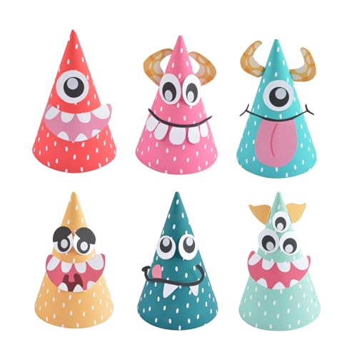 Homéa, Set mit 6 Geburtstagsmützen aus Karton, zum Selbstgestalten, Höhe 16 cm, Monster Homéa, Set mit 6 Geburtstagsmützen aus Karton, zum Selbstgestalten, Höhe 16 cm, Monster von Homéa