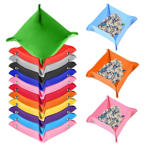 12 Stück Bunt Puzzle Filz, Puzzlematte, Sortierschalen Stapelbar, Tragbare Puzzle-Sortierschale, Stapelbare Sortiertabletts für 500-2000 Puzzleteile von Homefantasy