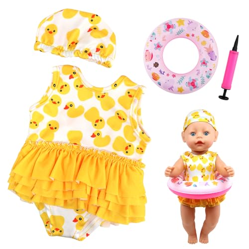 Schwimmset für Puppen Entemotiven, Puppenkleidung Sommer 4teilig Puppen Badeanzug Set mit Schwimmring Hut, Puppen Kleidung Outfits für 35-45cm Baby Puppen Geschenke für Mädchen Jungen Kinder von Homeinmind