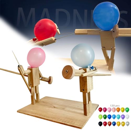 Balloon Bamboo Man Battle - 2024 New Handmade Wooden Fencing Puppets, Ballon Bambus Mann Schlacht, Holz Bots Kampfspiel für 2 Spieler, Holzkämpfer mit Ballonkopf, Desktop Kampfspiel von Homemari