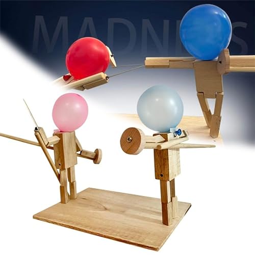 Balloon Bamboo Man Battle Partyspiel Neue Handgefertigte Hölzerne Fechtpuppen 2024 Brettspiel Zum Trainieren Der Handgeschicklichkeit (50 Stück Ballon, Dicke 15mm) von Homemari