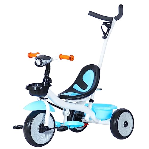 Homewell Dreirad mit Schubstange, Laufrad ab 18 Monate, Kinderdreirad Kombiniert Trolley und Ride Funktionen für unterschiedlichen Alters, Kinder Fahrrad mit Sichere Bremse (02, Blau) von Homewell