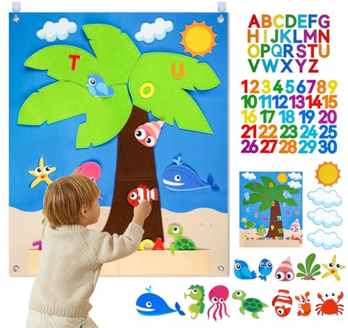 Homewit Filz Ozean Story Board, 88 Pcs Kokosnussbaum Tiere Spielzeug im Alter von 3+ Jahren, Storytelling Kit für Kinder, Bauernhof Tiere Filztafel Board ideal für Geburtstage (72 x 60cm) von Homewit