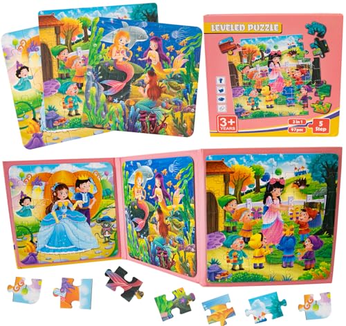 Homewit Kinderpuzzle ab 3 Jahre, Magnetische Puzzles Buch für Kinder, 25-30-42 Teile Puzzlebuch zum Thema Märchen, Magnetspiel Beschäftigung im Flugzeug, Reisespiele Kinder von Homewit