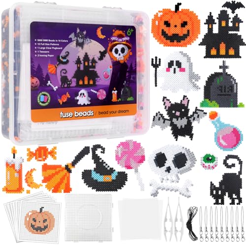 Homgaty 5000 Bügelperlen Halloween Set, 5 mm Steckperlen mit Steckplatte, 16 Muster, Bügelpapier, Anhänger und Zubehör zum Basteln Handwerk Halloween Deko Geschenk für Kinder Homgaty 5000 Bügelperlen Halloween Set, 5 mm Steckperlen mit Steckplatte, 16 Muster, Bügelpapier, Anhänger und Zubehör zum Basteln Handwerk Halloween Deko Geschenk für Kinder von Homgaty
