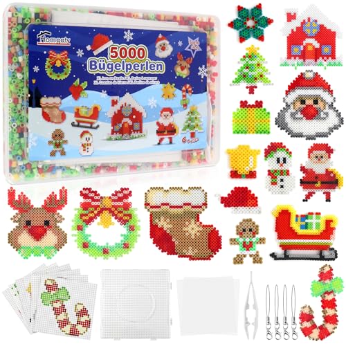 Homgaty 5000 Stück Bügelperlen Weihnachten, Steckperlen 5 mm Perlen mit Steckplatte, 16 Muster, Bügelpapier, Anhänger und Zubehör zum Basteln Handwerk für Kinder Geschenk Weihnachtsdekoration Homgaty 5000 Stück Bügelperlen Weihnachten, Steckperlen 5 mm Perlen mit Steckplatte, 16 Muster, Bügelpapier, Anhänger und Zubehör zum Basteln Handwerk für Kinder Geschenk Weihnachtsdekoration von Homgaty