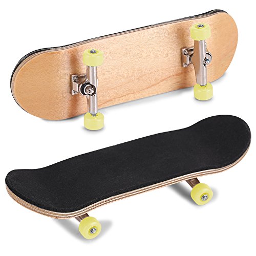 Hominas Mini-Finger-Skateboard, Griffbrett aus Ahornholzlegierung, Legierung, Vollahornholzbrücke mit Box, Reduziert den Druck für Kinder (Gelb) von Hominas