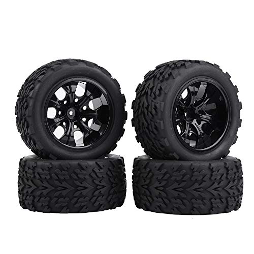 Hominas RC -Autoräder, 4pcs RC -Autorreifen Gummireifen mit Hubs Modellfahrzeugzubehör für 1/10 -Skala RC -LKW -Auto (Schwarzes 7-Loch-Profil) von Hominas