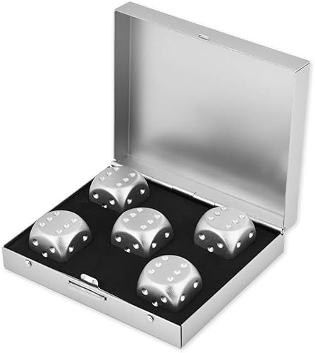 Hominas Würfel Box Set mit 5 Stücke, Spielwürfel Tisch Poker Spiel Set Aluminiumlegierung Würfel Set zum Trinken Party Game (Quadrat-Silber) von Hominas