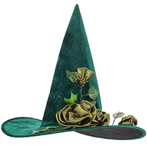 Halloween Witch Hut Green Wizard Hut mit Rose Hexen Kostüm Accessoire Halloween Kleid- Cosplay Festival Party Gunst Vorräte Halloween Witch Hut Green Wizard Hut mit Rose Hexen Kostüm Accessoire Halloween Kleid- Cosplay Festival Party Gunst Vorräte von Homoyoyo