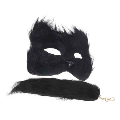 Homoyoyo 1 Satz Fuchsmaskenschwanz Volles Halloween Halloween-fuchsmaske Pelzmaske Mit Beweglichem Kiefer Leuchtende Maske Hund Diy Fuchsmaske Partymaske Frauen Bausatz Wolf Black Kunstpelz von Homoyoyo