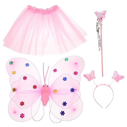 Homoyoyo 1 Satz Rock Mit Schmetterlingsflügeln Tutu-kleid Für Kleine Mädchen Fee Tutu-rock Party Märchenkostüm Für Weihnachtsdeko Engelskostüm Für Mädchen Rosa Schirmgewebe von Homoyoyo