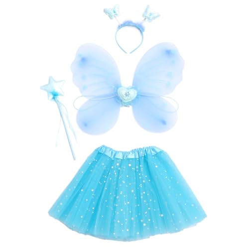 Homoyoyo 1 Satz Schmetterlingsflügel Vierteiliges Set Funkelnd Ornamente Dame Zubehör Kostüme -fee-kostüm Puppe Punkt Rave Trikots Für Mädchen Party Neon Glühen Stoff Blue von Homoyoyo