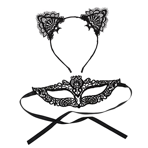 Homoyoyo 1 Satz Tier Themen Haarband Set mit Katzenohren und Gesichtsschutzmaske Teiliges Set für Festivals Partys und Kostüme aus Hochwertiger Spitze und Bequem von Homoyoyo