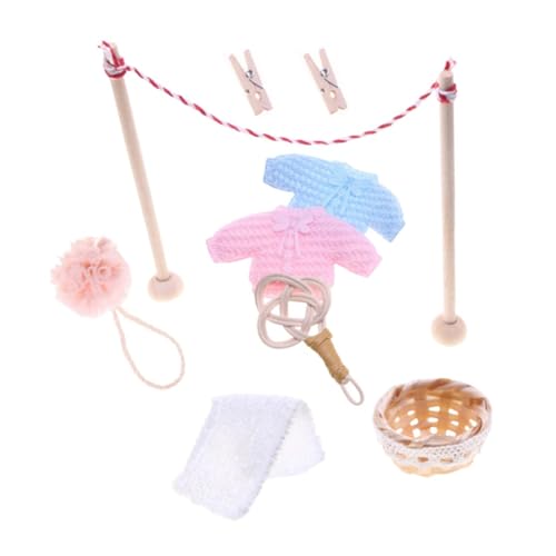 Homoyoyo 1 Set Kleiderstange Puppenhaus Kleine Wäscheleine Wäscheleine Trockenständer Miniatur Wäscheleine Zubehör Miniatur Wäscheleine Mini Wäscheständer Stricken von Homoyoyo