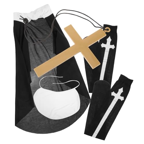 Homoyoyo 1satz Halloween Nonnenkostüm Mit Kopfbedeckung Kreuz- -halskette Und Kniestrümpfen Für Frauen Für Karneval Cosplay Und Bühnenauftritte von Homoyoyo