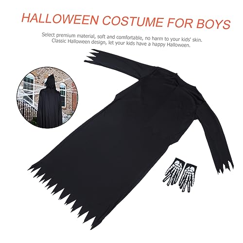 Homoyoyo 1 Set Todesgeist Kleidungsset Halloween Kapuzenskelett Cosplay LED Jungen Sensenmann Kostüm Todeskostüm Sensenmann Kostüm Für Jungen Schwarz Polyester Polyester von Homoyoyo