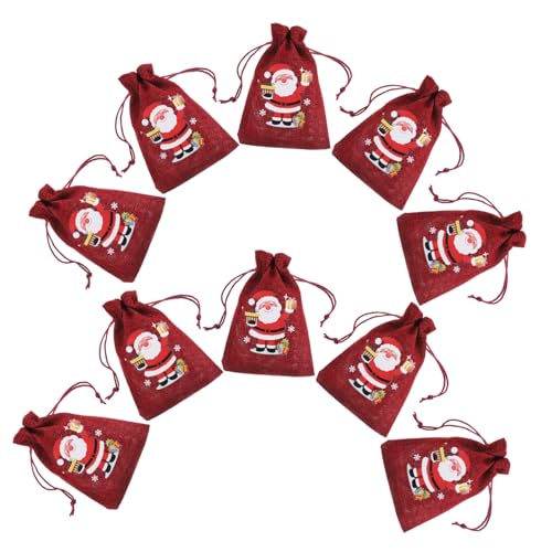Homoyoyo 10 Stück Teiliges Weihnachtssäckchen aus Robustem Jutestoff mit Kordelzug Weinrote Geschenkbeutel mit Weihnachtsmann Praktische Geschenktüten für Süßigkeiten Snacks und Homoyoyo 10 Stück Teiliges Weihnachtssäckchen aus Robustem Jutestoff mit Kordelzug Weinrote Geschenkbeutel mit Weihnachtsmann Praktische Geschenktüten für Süßigkeiten Snacks und von Homoyoyo