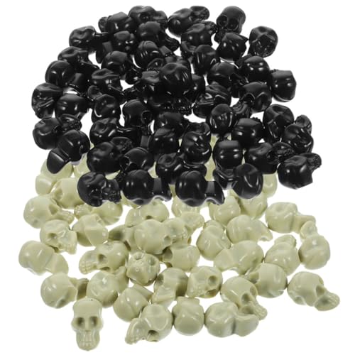 Homoyoyo 100 Stück Teiliges Mini Schädel aus Kunststoff Realistische Kleine Halloween Skelettköpfe Dekorative Mini Schädel für Tisch Party und DIY Halloween Deko Schwarz und Naturfarben von Homoyoyo