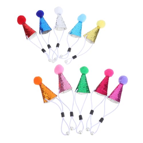 Homoyoyo 10stücke Mini-kegelhüte Für Haustiere Puppen Und Figuren Bunte Partyhüte Mit Pompon Geburtstagshüte Für Kleine Tiere DIY Dekoration Accessoires Zum Basteln von Homoyoyo