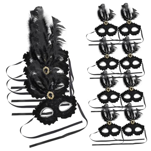 Homoyoyo 12 Stück Teiliges Halbgesichts Masken mit Schwarzen Federn Leichte Masquerade und Cosplay Masken für Karneval Halloween Kostümparty Langlebig Komfortabel Dekorativ von Homoyoyo