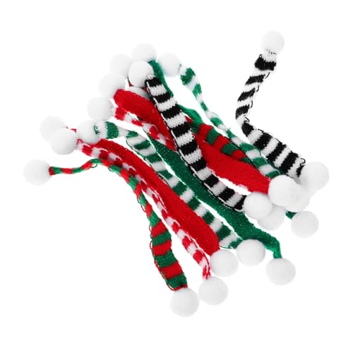 Homoyoyo 12 Stück Teiliges Mini Weihnachtsschal Gestrickte Weiche Mini Schals mit Bunten Streifen und Fellbommeln für Puppenhaus DIY Basteln Haustier Accessoires und Weinflaschenfestliche von Homoyoyo