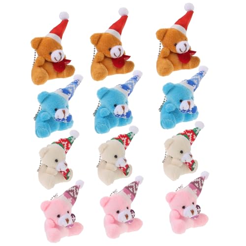 Homoyoyo 12 Stück Teiliges Weihnachtsanhänger Kuscheltier Bär Plüsch Schlüsselanhänger Leichte Weiche Teddybär Anhänger für Taschen DIY Dekoration Geschenk Weihnachten Geburtstag von Homoyoyo