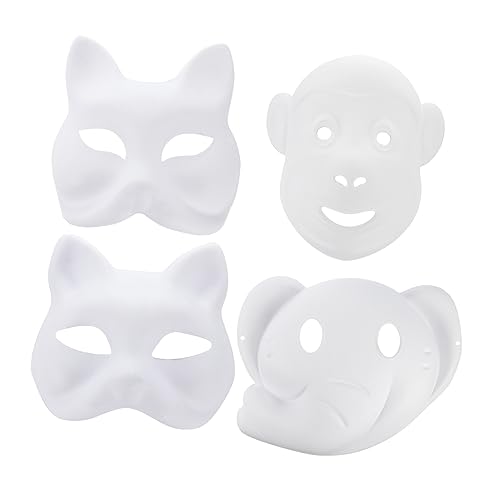 Homoyoyo 12Stücke DIY Weiße Papiermasken Lackierbare Tiermasken Für Karneval Cosplay Und Maskenball Unbemalte Masken Katze Fuchs Elefant von Homoyoyo
