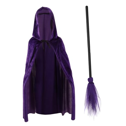 Homoyoyo 1Satz Hexenbesen Mit Umhang Halloween Kostüm Zubehör Für Hexen Cosplay Partys Besen Requisite Für Gruselige Dekorationen von Homoyoyo