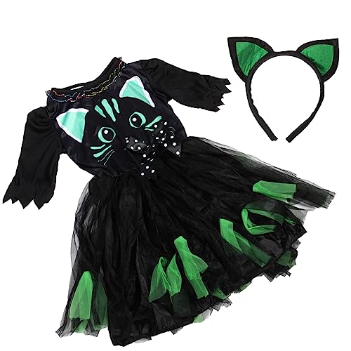 Homoyoyo 1Satz Katzenkostüm Für Halloween Kinderkatze Mit Haarreif Cosplay Outfit Für Süßes Schwarzes Katzenkostüm Für Fasching Schulaufführungen von Homoyoyo