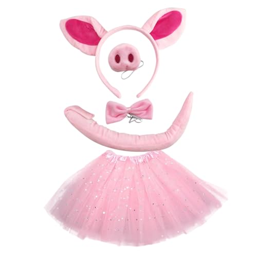 Homoyoyo 1Satz Schweinekostüm Für Ohr Stirnband Nase Fliege Tutu Rock Karneval Halloween Kindergeburtstagsfeiern von Homoyoyo