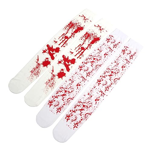 Homoyoyo 2 Paar Halloween Socken Für Damen Halloween Party Oberschenkelhohe Strümpfe Halloween Schlauch Blutiges Halloween Für Frauen Dämonen Halloween Strümpfe Halloween Strumpf von Homoyoyo