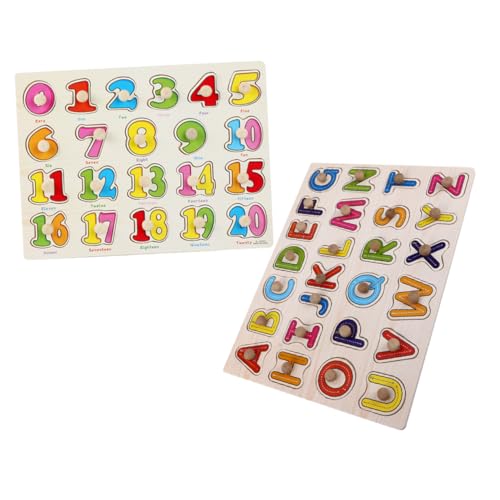 Homoyoyo 2 Satz Montessori Holz ABC und Zahlenpuzzle Lernspielzeug aus Langlebigem Holz mit Bunten Buchstaben und Zahlen Knöpfen für Frühkindliche und Motorische Entwicklung von Homoyoyo