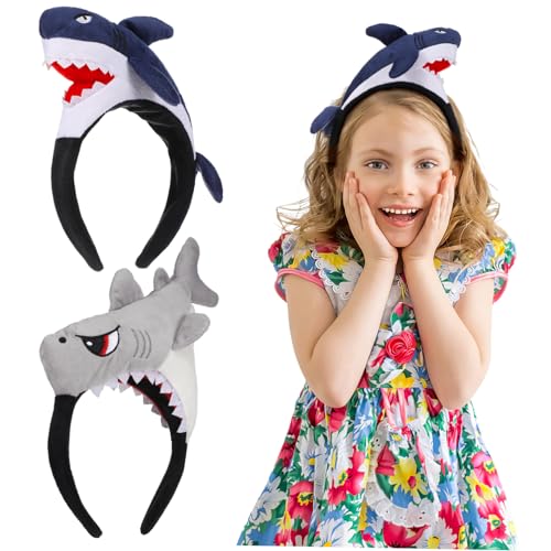 Homoyoyo 2 Stück Cartoon Tier Haarschmuck Niedliche Haifischkopfbedeckungen für Partys und Kostüm Events Bezaubernde Haarreifen Blau und Tigerhai Design von Homoyoyo