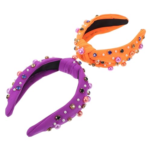 Homoyoyo 2 Stück Haarband mit Knoten Damen Perlen und Strass Verziert Breites Stoff haarreif Leicht Komfortabel Halloween Party Haarschmuck Festlich Glamourös von Homoyoyo