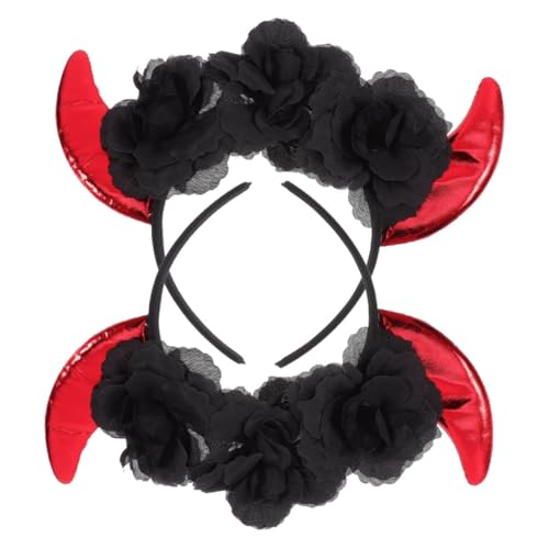 Homoyoyo 2 Stück Halloween Teufelshorn Haarband Teiliges Elastisches Stirnband mit Auffälligen Schwarzen Hörnern Bequemer Kopfschmuck für Karneval Party und Kostüm Vielseitiges Halloween von Homoyoyo