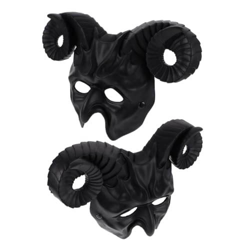 Homoyoyo 2 Stück Ox Horn Mask mit Hörnern Leichte Halbe Gesichtshälfte Atmungsaktiv für Halloween Festival Cosplay und Themenparty Dekoratives Teufelsmasken Zubehör für Erwachsene von Homoyoyo
