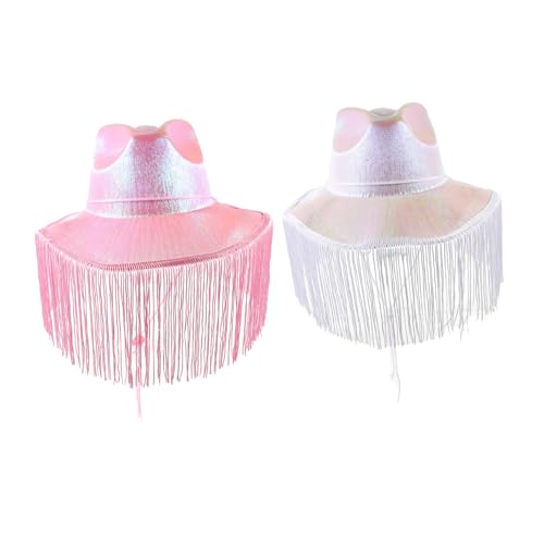 Homoyoyo 2 Stück Teiliges Cowgirl Hut mit Farbigen Fransen Leichter Western Cowboyhut mit Schimmerndem Perlenglanz Verstellbar und Robust für Halloween Karneval Cosplay und Western von Homoyoyo