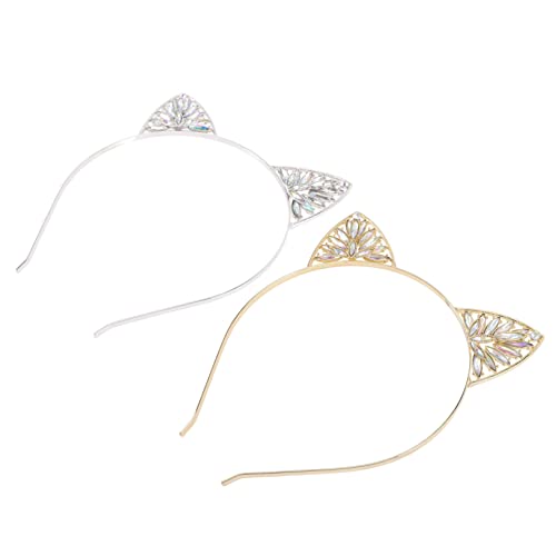 Homoyoyo 2 Stück Teiliges Katzenohren Haarband Glitzernde Haarschmuck Accessoires für Mädchen für Partys Cosplay und Alltag für Weiß und Gold von Homoyoyo