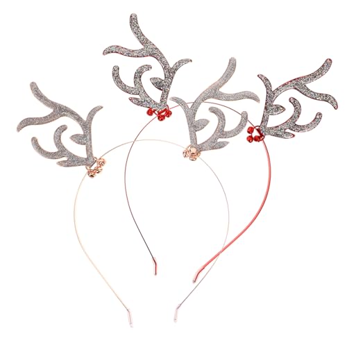 Homoyoyo 2 Stück Teiliges Weihnachts Hirschgeweih Haarreifen Festival Haarband Funkelnde Rosen Gold Rotes Geweih Leichte Party Accessoires für Karneval und Kostümparty von Homoyoyo